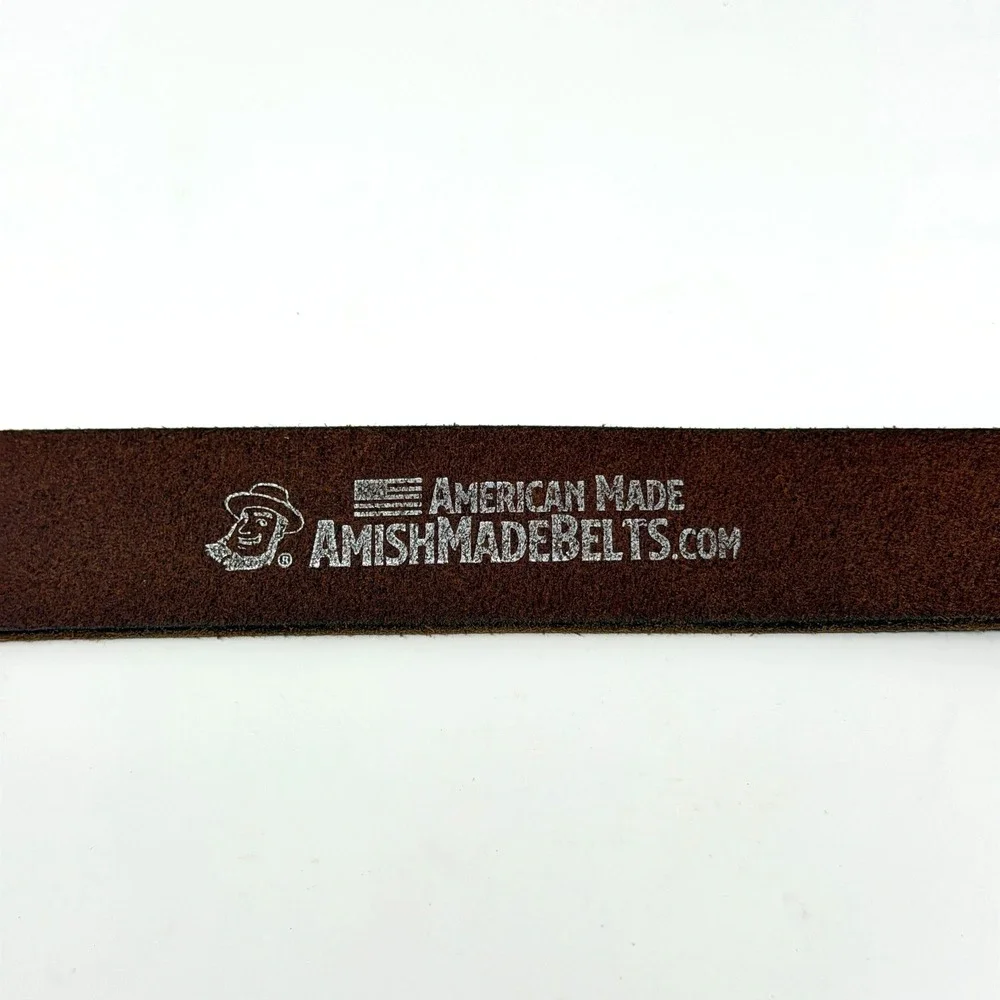 Amish‎ Made Belts Mens Leather Belt Brown Patina Brass Buckle 44